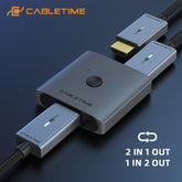 CABLETIME- 2-IN-1 HDMI Switch, Interface: HDMI+HDMI×2, Resolution:4K30Hz, Material: Aluminum + ABS,Colour:Gray+Black, Weight: 55g, Size: 73.6×32×14mm , SKU- CT-HS4K-2G